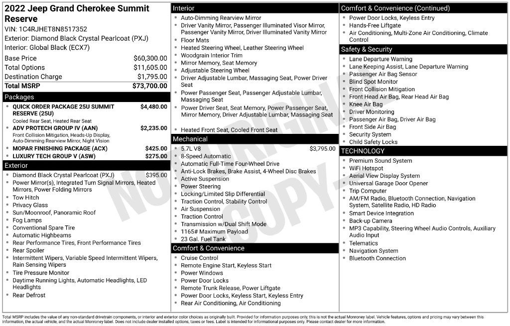 2022 Jeep Grand Cherokee Summit Reserve 4x4