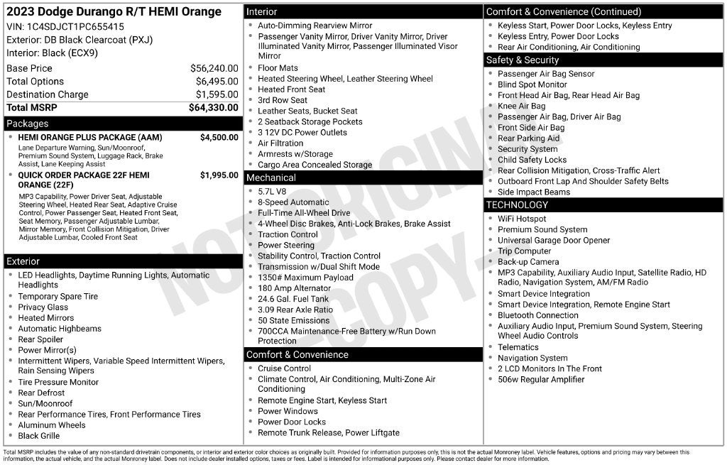 2023 Dodge Durango Hemi Orange AWD