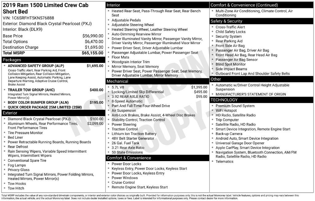 2019 RAM 1500 Limited Crew Cab 4x4 5'7' Box
