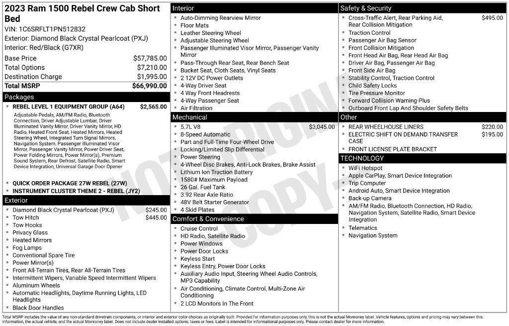 2023 RAM 1500 Rebel Crew Cab 4x4 5'7' Box