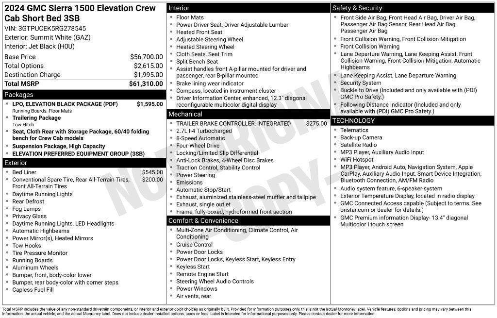 2024 GMC Sierra 1500 4WD Crew Cab Short Box Elevation with 3SB